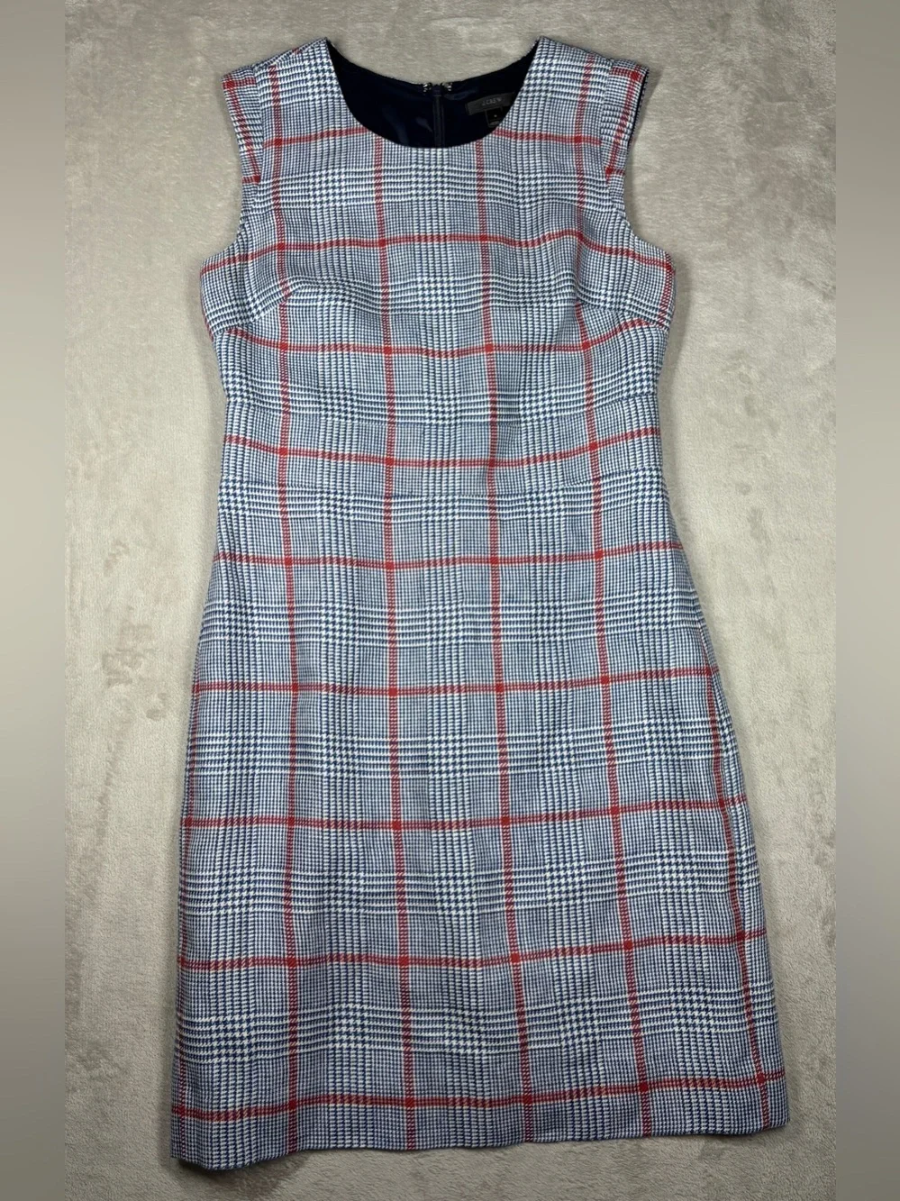 J.Crew Plaid 100% Linen Shift Cream Red Blue Academia Mini Dress Size 6